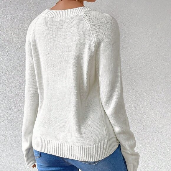 White Casual Womens Women's Heart Patterned Sweater Pullover - Picture 2 of 5